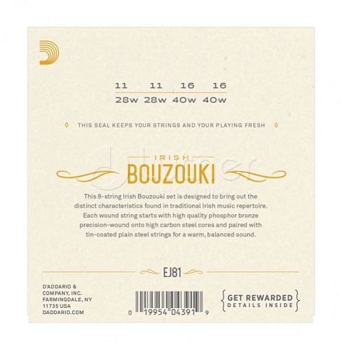 EJ81 Комплект струн для ирландского бузуки, фосфорная бронза, 11-40, D'Addario купить в Москве: цены, доставка, фото EJ81 Комплект струн для ирландского бузуки, фосфорная бронза, 11-40, D'Addario купить в Москве: цены, доставка, фото